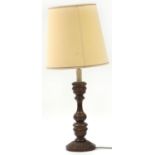 Carved mahogany table lamp with shade, 84cm high :For Further Condition Reports Please Visit Our