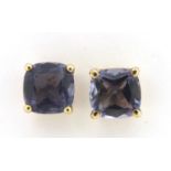 Pair of 9ct gold purple stone stud earrings, possibly tanzanite, 6.5mm x 6.5mm, 1.3g :For Further