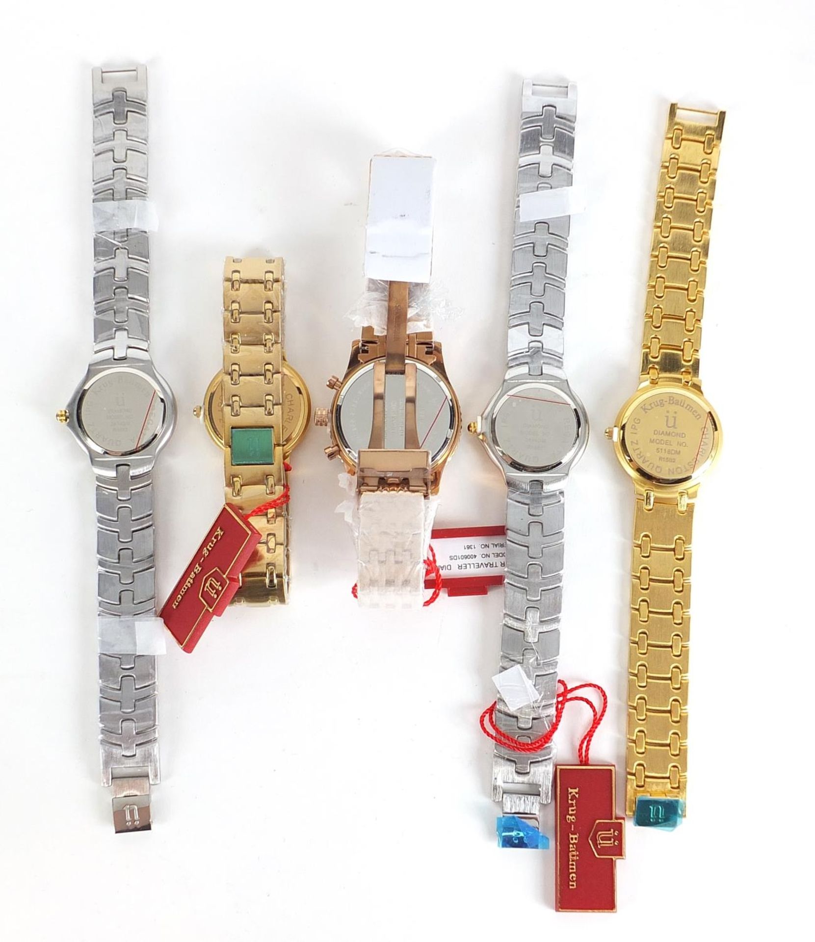 Five gentlemen's & Krug-Baumen diamond wristwatches with boxes comprising Air Traveller Diamond - Bild 5 aus 7