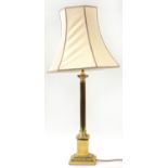 Brass Corinthian column table lamp with silk lined shade, 95cm high :For Further Condition Reports