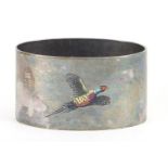 J B Chatterley & Sons Ltd, Elizabeth II silver and enamel napkin ring depicting a pheasant in