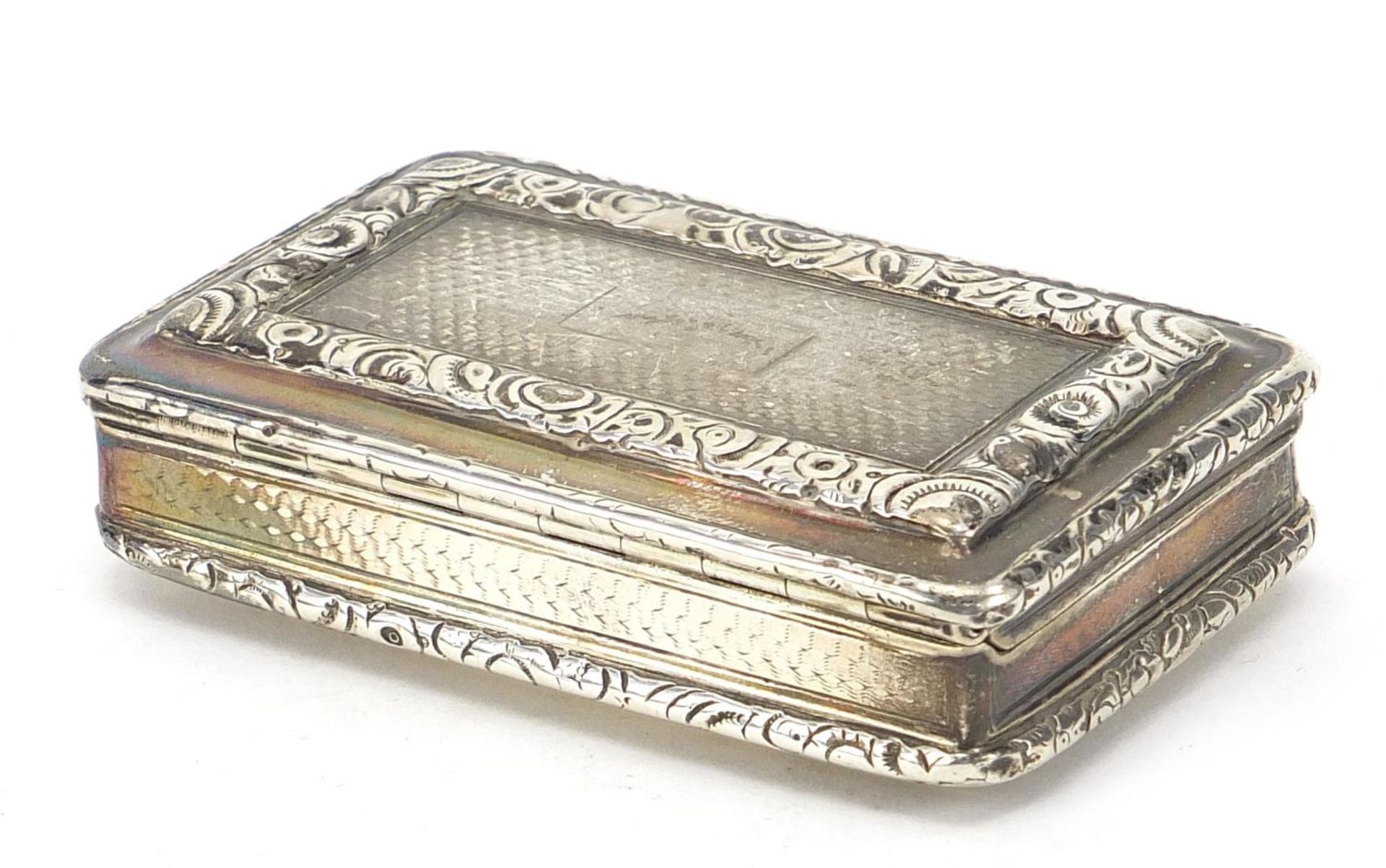 Joseph Willmore, George IV silver snuff box with hinged lid, engine turned decoration and gilt - Bild 3 aus 6