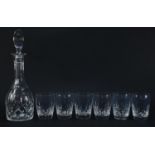 Set of six cut glass drinking glasses and a decanter, the largest 36.5cm high :For Further Condition