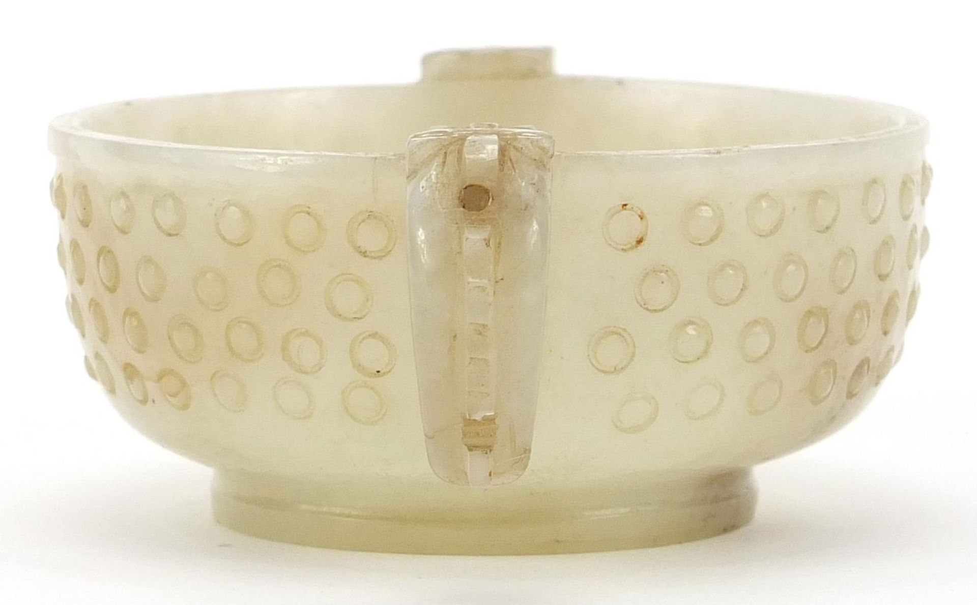 Chinese white jade libation cup with dragon handles, 12cm high :For Further Condition Reports Please - Image 4 of 8