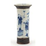 Chinese blue and white crackle glazed porcelain vase hand painted with figures, four figure
