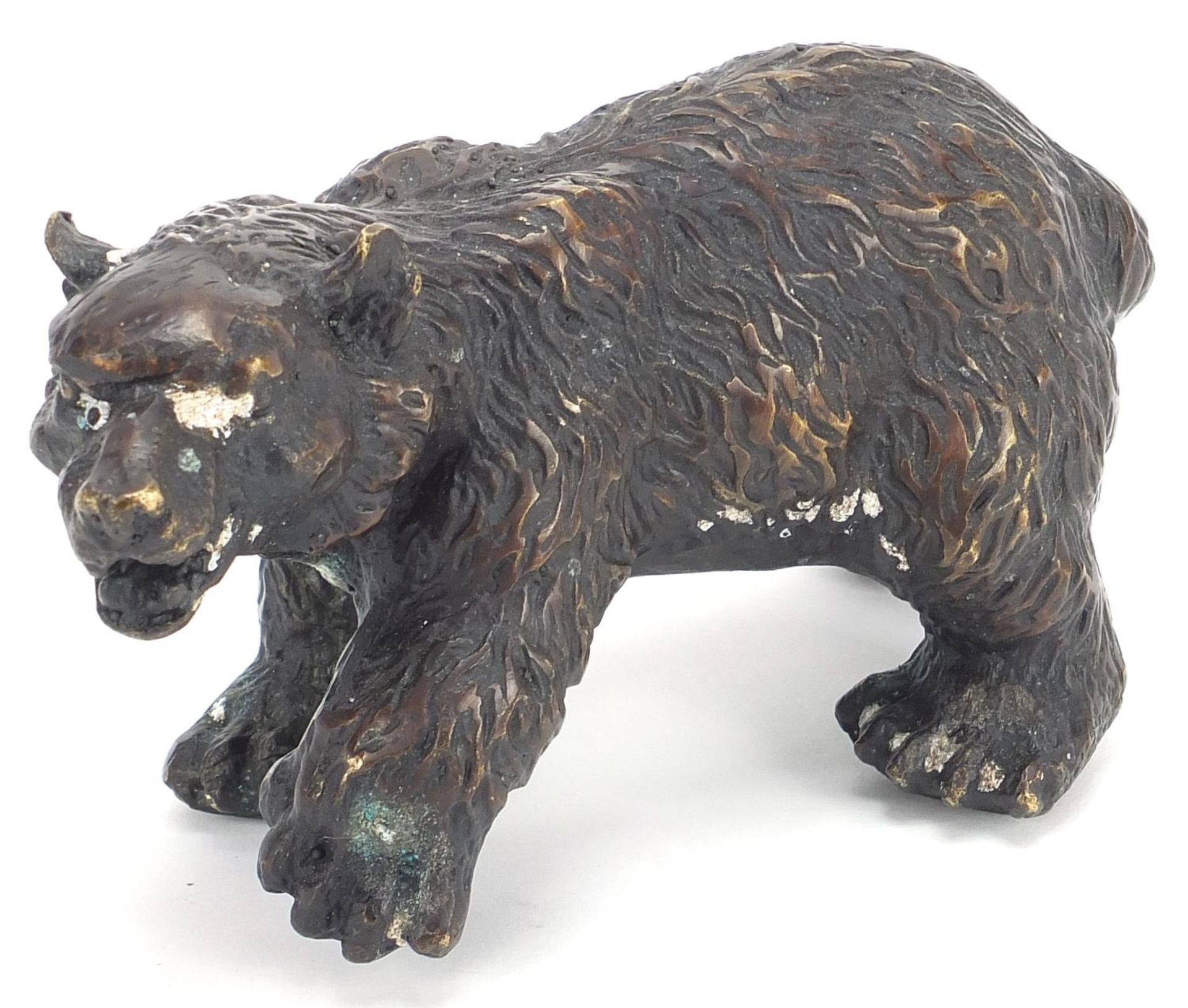 Patinated bronze bear, 15cm in length :For Further Condition Reports Please Visit Our Website,