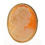 9ct gold cameo maiden head brooch, 3.8cm high, 7.7g :For Further Condition Reports Please Visit
