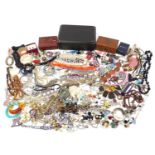 Large collection of vintage and later costume jewellery including a Victorian tooled leather box,