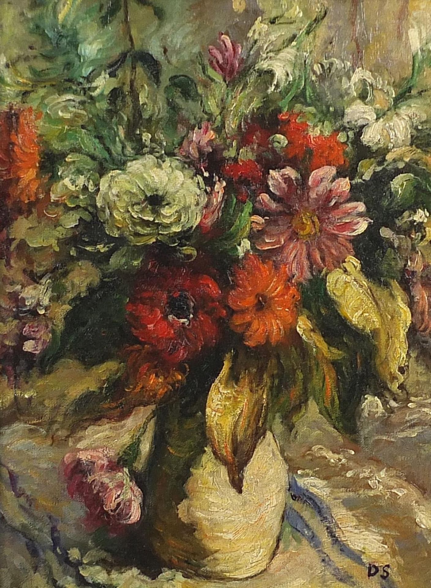 Still life flowers in a vase, Modern British oil on board, mounted and framed, 39.5cm x 29.5cm