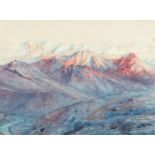 Ernest De Bonnencontre - Sunset in the Argentinian Andes, watercolour, mounted, framed and glazed,