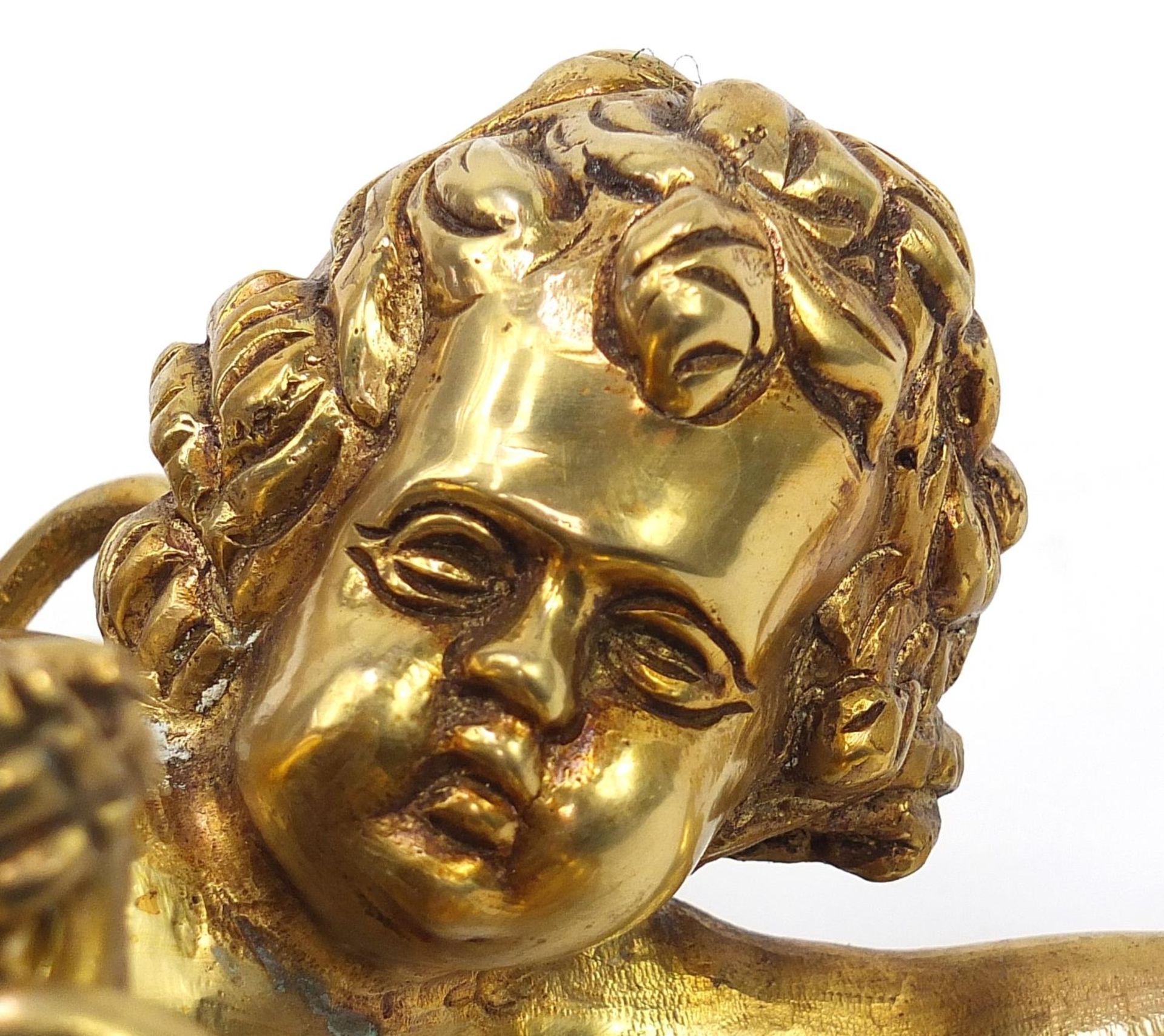 Gilt bronze cherub light fitting with cut glass drops, 32cm in length :For Further Condition Reports - Image 2 of 4