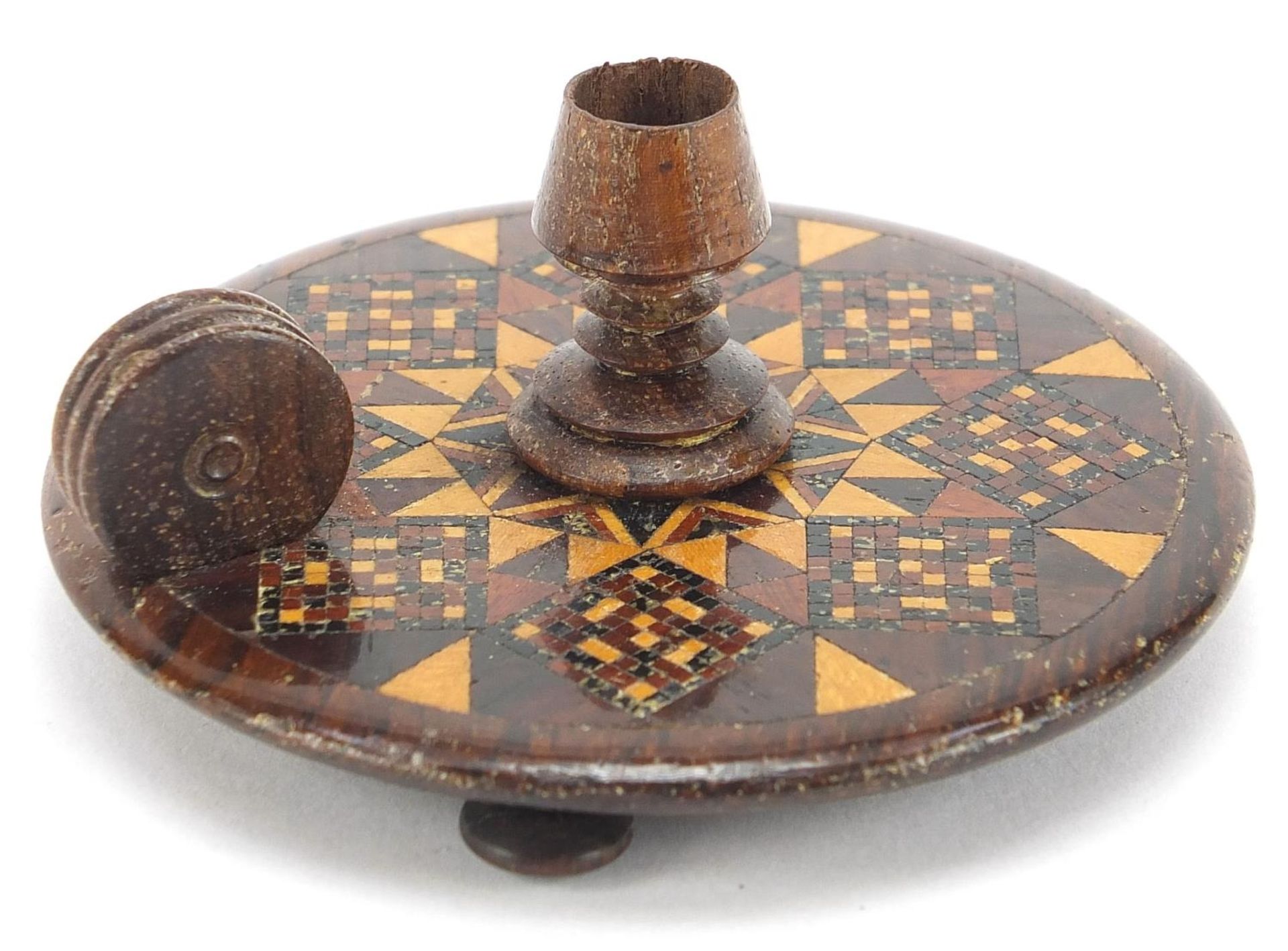 Victorian rosewood Tunbridge Ware Wee Willy Winkie candlestick, 7.5cm in diameter :For Further - Bild 2 aus 3