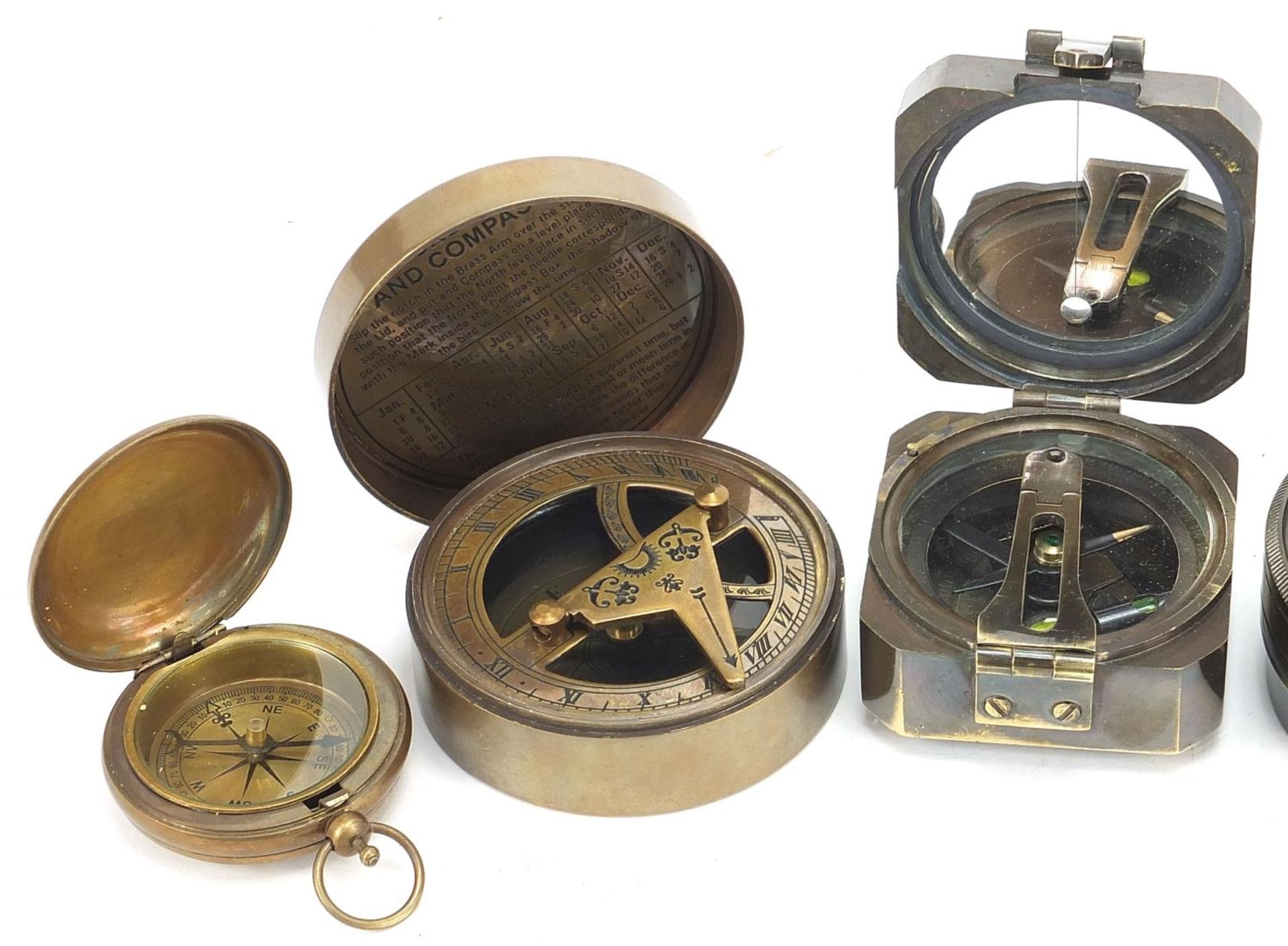 Five marine interest instruments including sextant and compasses, the largest 11cm wide :For Further - Image 2 of 7