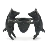 Antique style bronzed pig design candle holder, 14cm wide :For Further Condition Reports Please