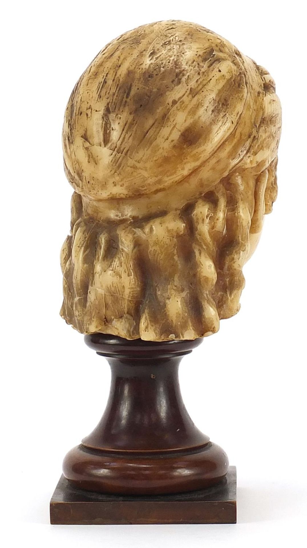 Wax bust of a female raised on turned mahogany pedestal base, 41.5cm high :For Further Condition - Image 3 of 5