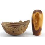 Large naturalistic elm bowl and a Merlin Woodcraft vase, the largest 24cm high :For Further