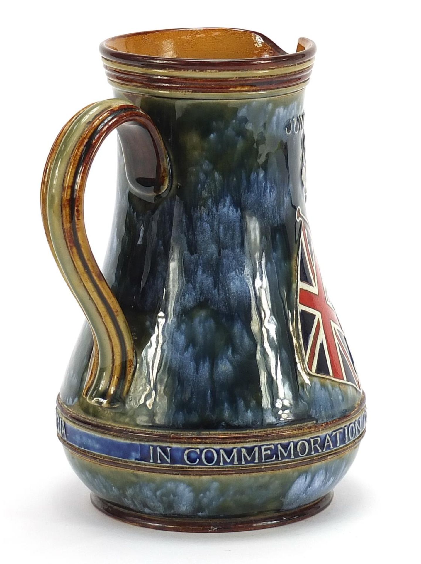 Doulton Lambeth jug commemorating The Hoisting of the Flag at Pretoria, 21cm high :For Further - Bild 2 aus 5