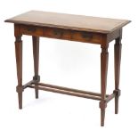 Line inlaid console table with three drawers, raised on square tapering legs, 77cm H x 90cm W x 44cm
