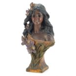 Art Nouveau painted terracotta vase bust of a maiden impressed Oriela to the reverse and numbered