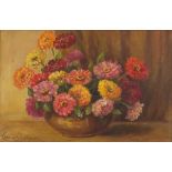 Still life with flowers in a vase, early 20th century oil on board, indistinctly signed, possibly