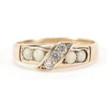 9ct gold diamond and opal ring, size M, 1.9g :For Further Condition Reports Please Visit Our