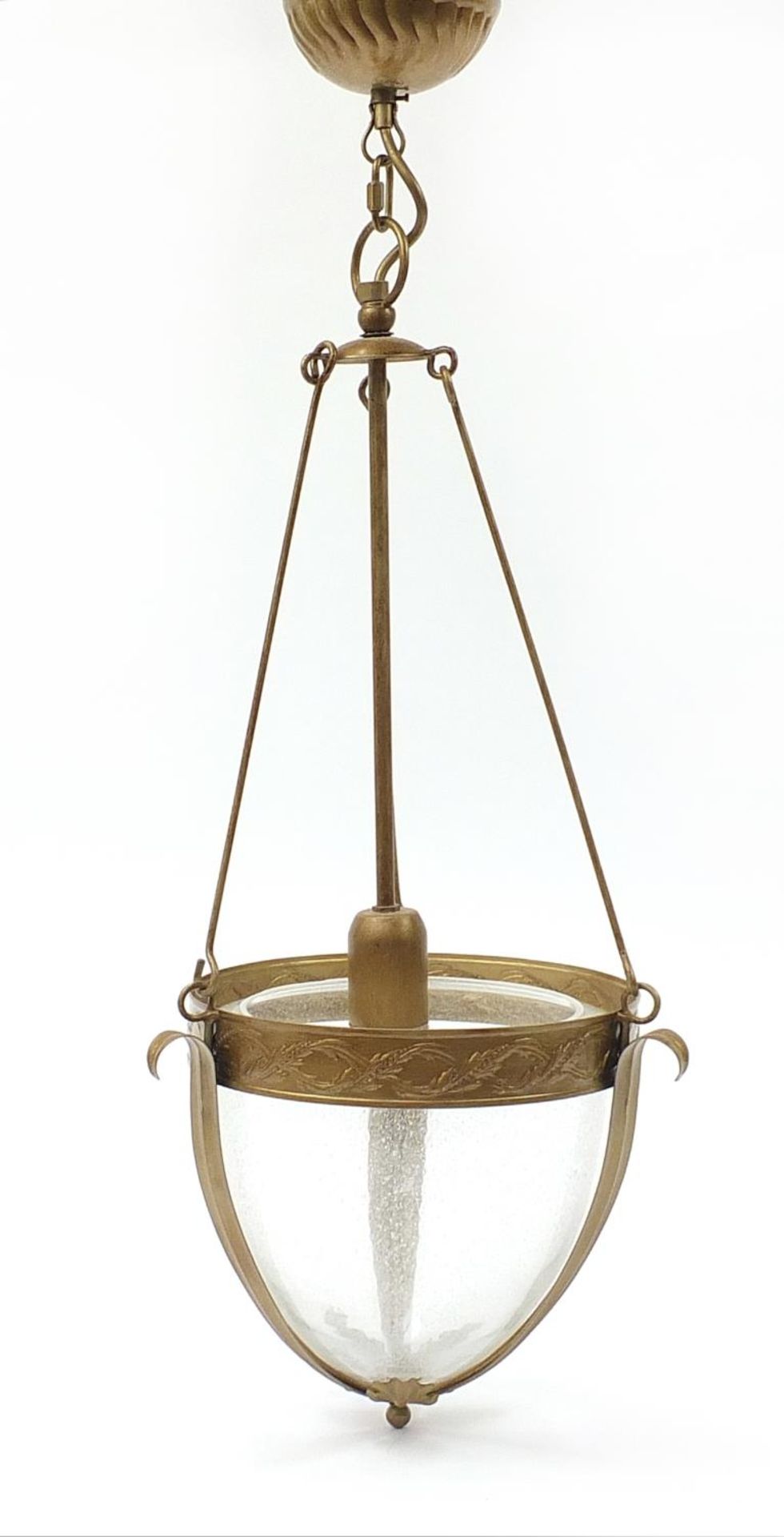 Hollywood Regency style gilt metal light pendant with glass shade, approximately 80cm high :For - Image 2 of 4