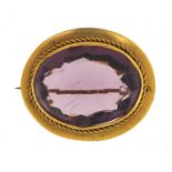 Victorian gilt metal amethyst brooch, 3.2cm wide, 11.2g :For Further Condition Reports Please