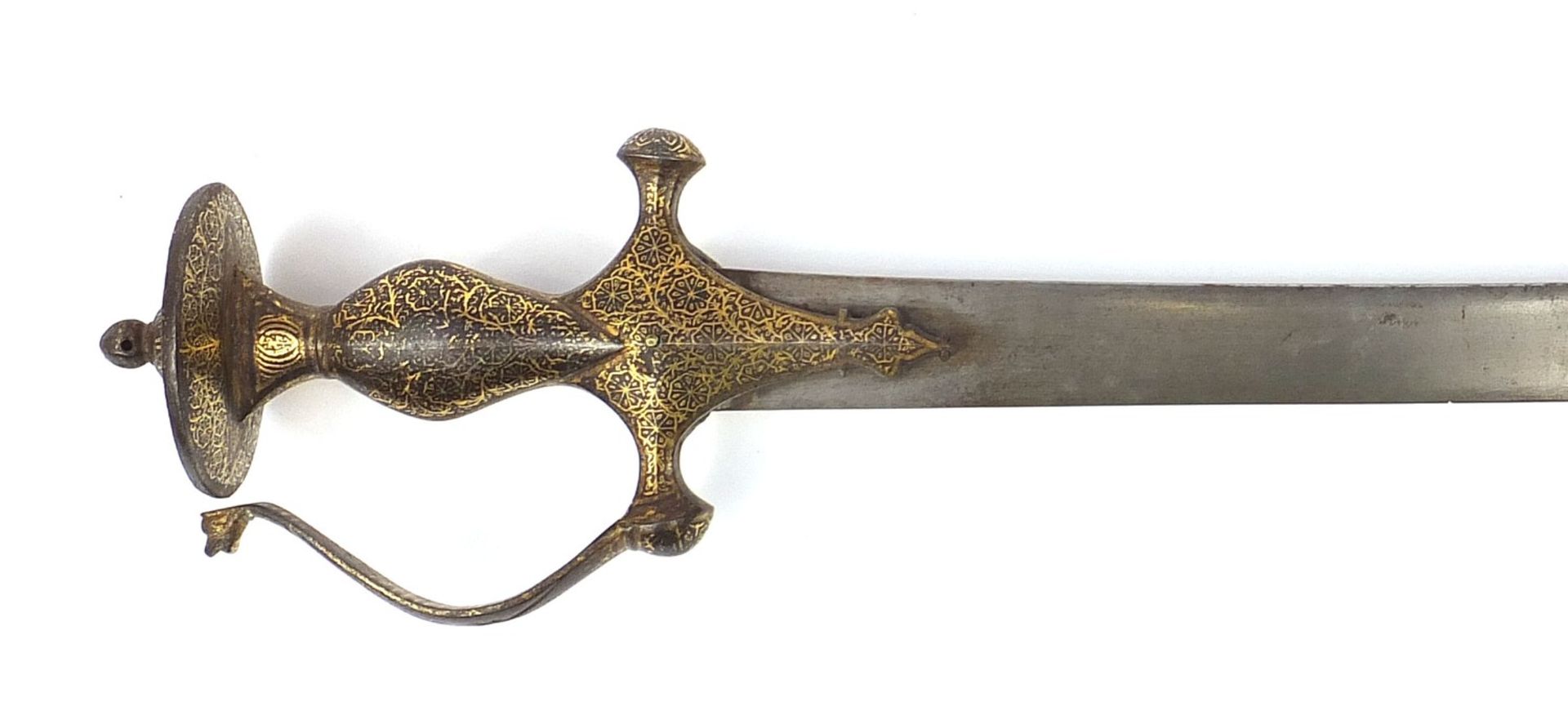 Indian Talwar sword with damascene handle, 94.5cm in length :For Further Condition Reports Please