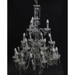 Large three tier glass chandelier with twenty one branches, approximately 110cm high x 90cm in