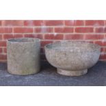 Two stoneware garden planters impressed Florastone, the largest 50cm in diameter :For Further