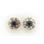 Pair of 9ct gold sapphire and diamond stud earrings, 7mm in diameter, 1.1g :For Further Condition