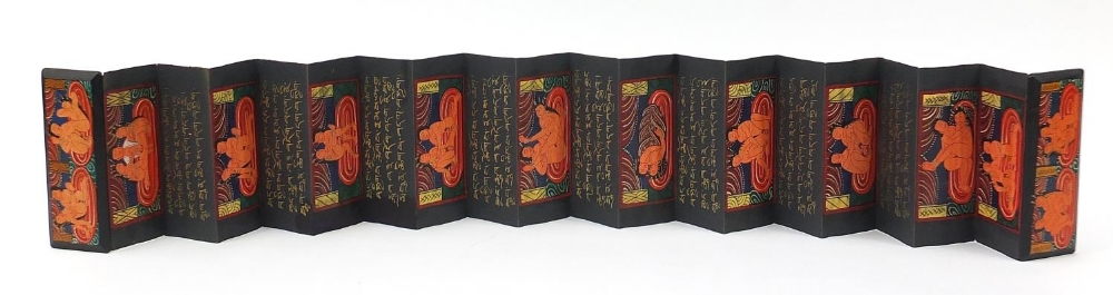 Indian fold out book hand painted with erotic scenes and calligraphy, 19.5cm x 7.5cm when closed :