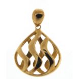 9ct gold wavy drop pendant, 2cm high, 1.8g :For Further Condition Reports Please Visit Our