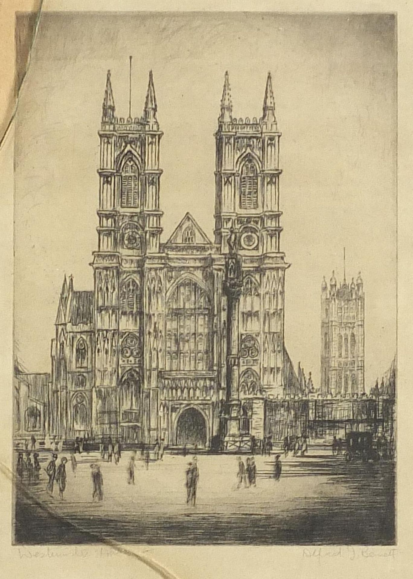 Four pencil signed prints/etchings including Westminster Abbey by Alfred J Benett, St Pauls Brighton - Bild 2 aus 20