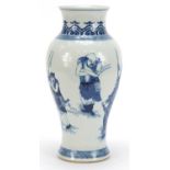 Chinese blue and white porcelain baluster vase hand painted with figures and two tigers, six