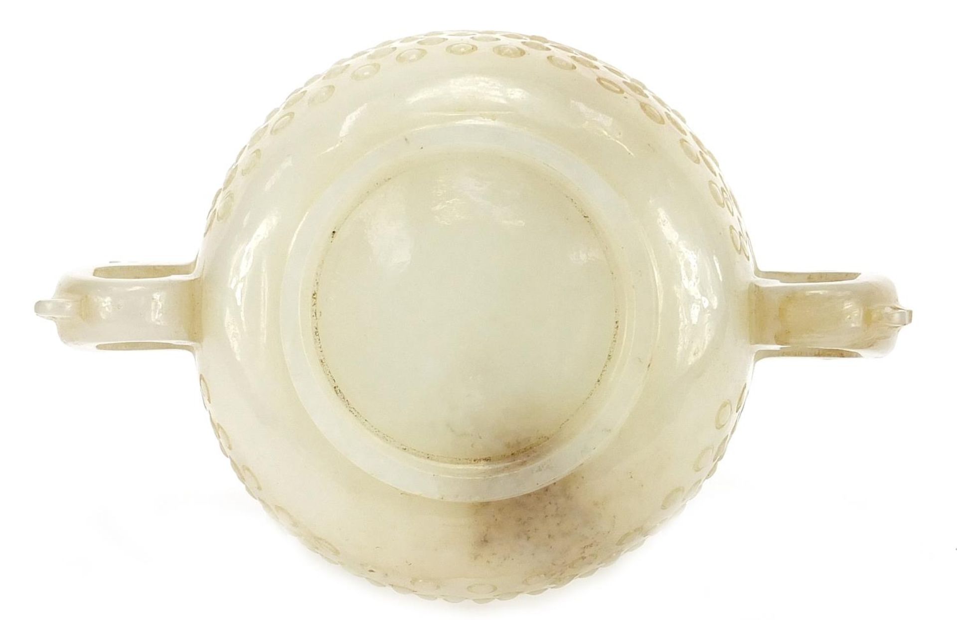 Chinese white jade libation cup with dragon handles, 12cm high :For Further Condition Reports Please - Image 8 of 8