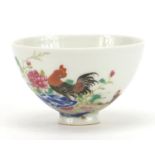 Chinese porcelain bowl finely hand painted in the famille rose palette with chickens amongst