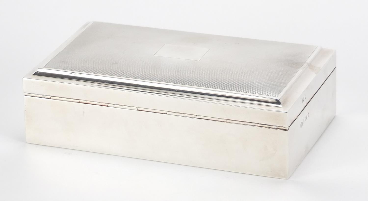 Alexander Clark & Co Ltd, Elizabeth II silver cigar box, the hinged lid with engine turned - Image 3 of 5