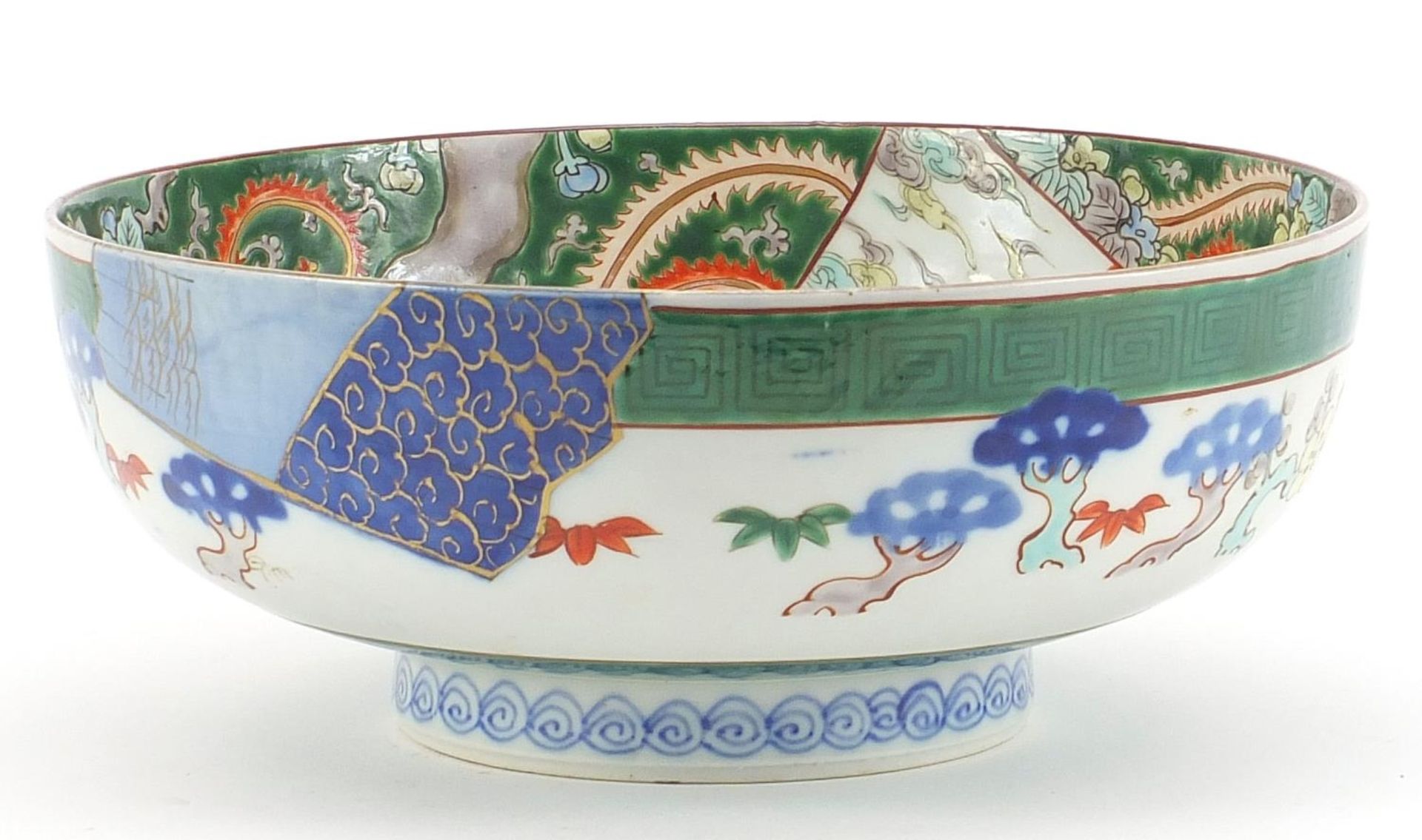 Japanese porcelain bowl hand painted with a dragon amongst clouds, character marks to the underside, - Image 2 of 9