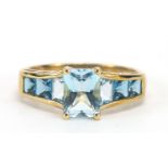 9ct gold blue topaz ring, size R, 2.8g :For Further Condition Reports Please Visit Our Website,