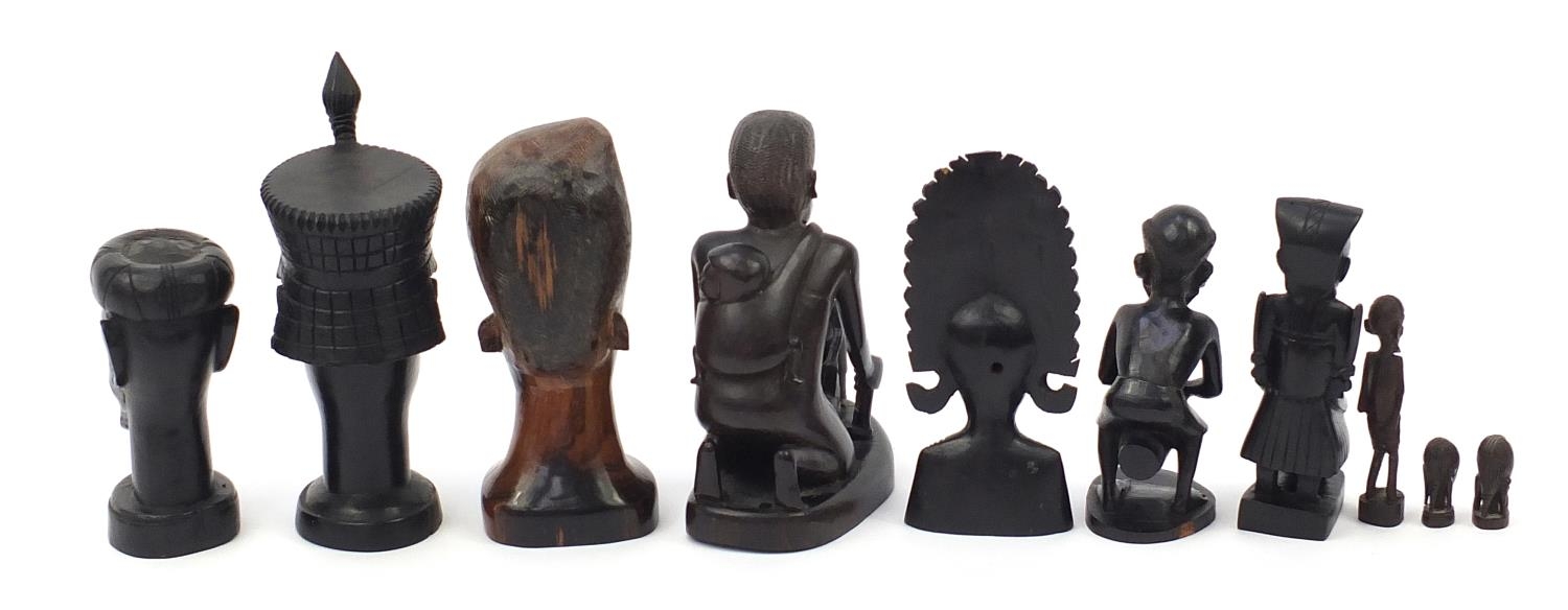 Ten African carved hardwood figures and busts including ebony examples, the largest 28.5cm high :For - Image 4 of 6