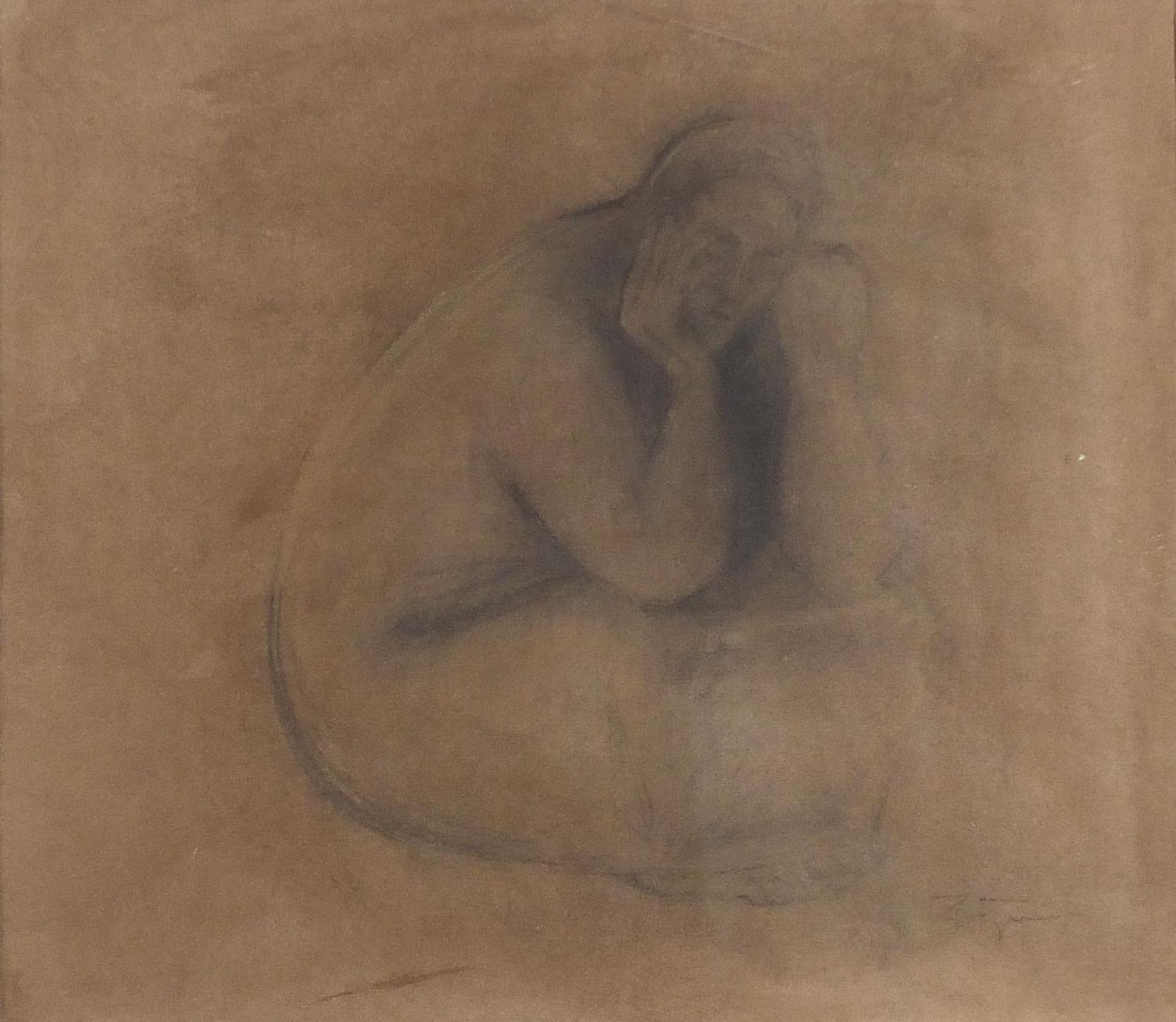 Francisco Zuniga - Nude study, pencil, mounted and housed in a Perspex case, 56cm x 49cm excluding