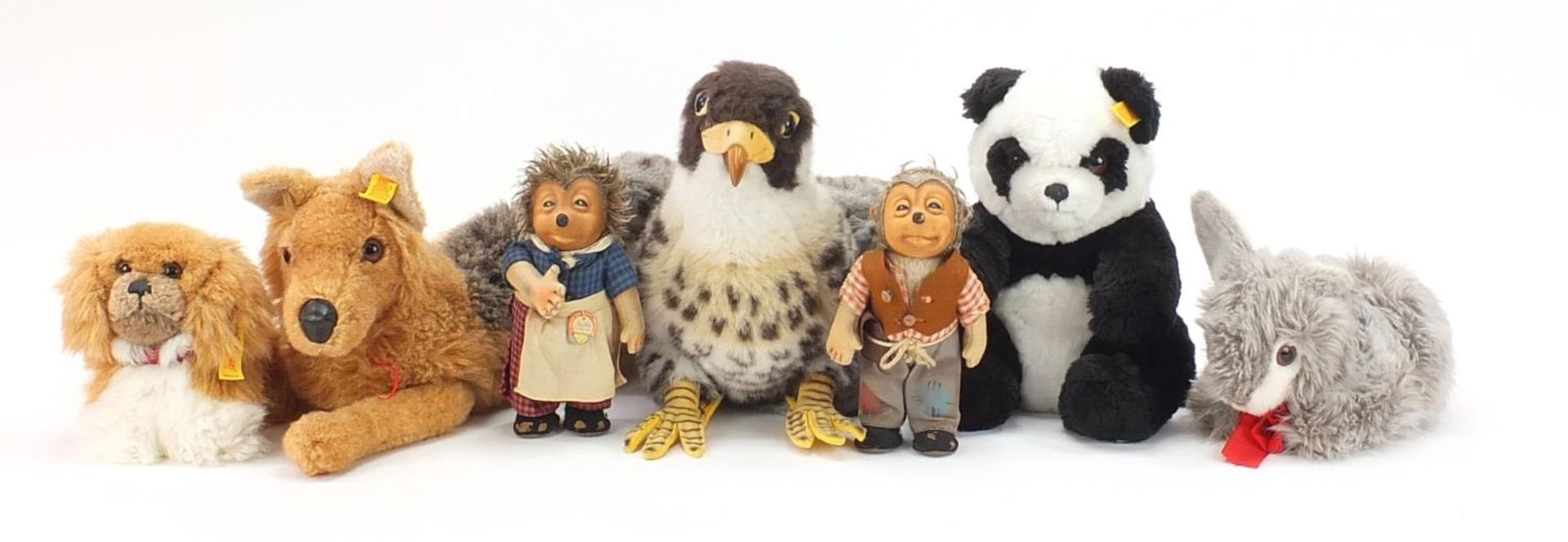 Vintage and later Steiff bears and animals including Micki the Hedgehog and Panda, the largest