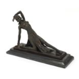After Demetre Chiparus, patinated bronze sculpture of a Art Deco dancer, 41.5cm wide :For Further