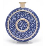 Turkish Iznik pottery water flask hand painted with flowers, 20cm high :For Further Condition