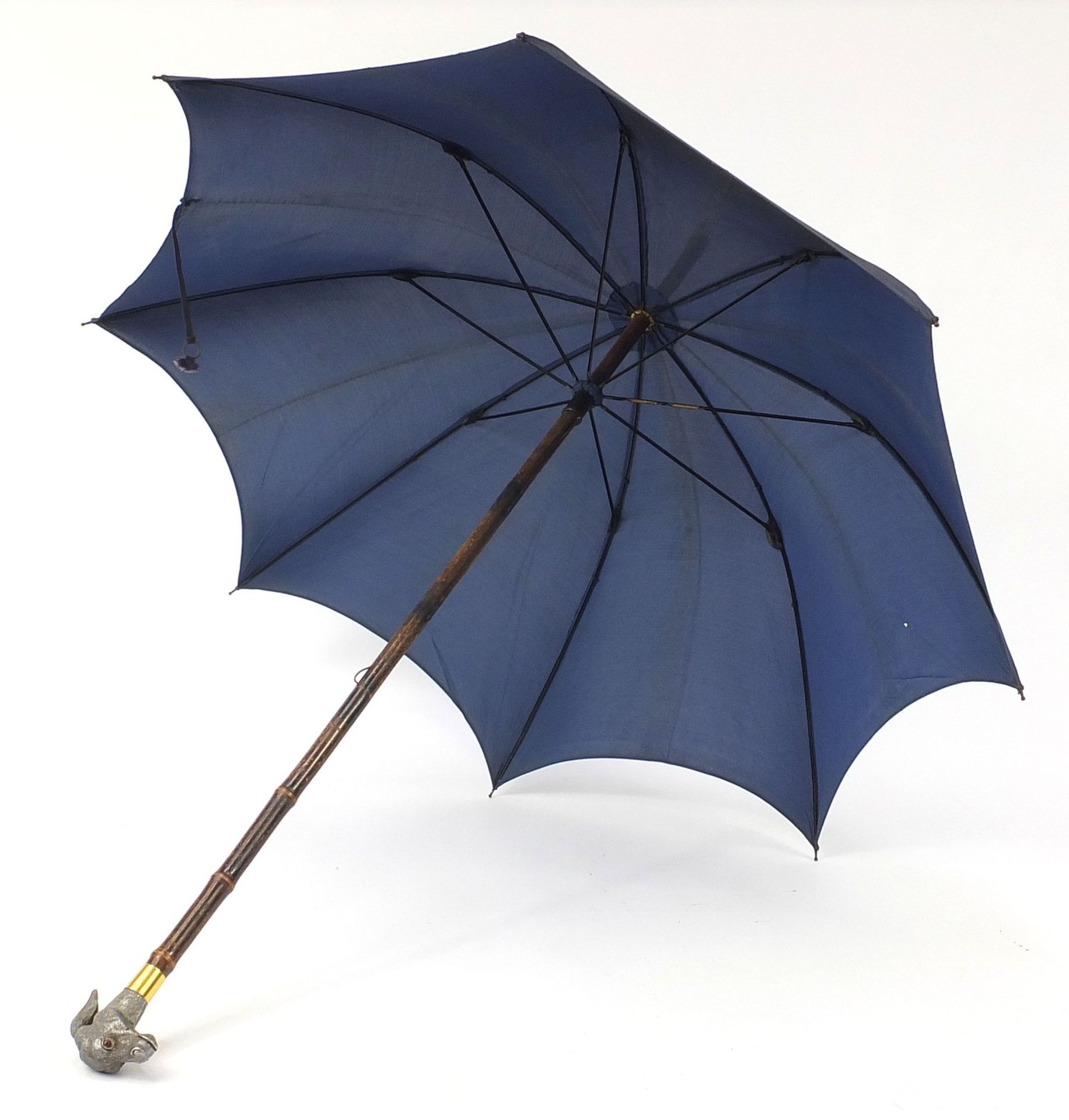 Brigg & Sons, silk and bamboo parasol with articulated donkey head handle and press button action, - Bild 5 aus 14