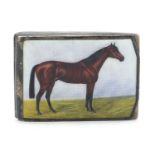 German sterling silver and enamel match box case enamelled with a thoroughbred horse, 5.5cm wide,
