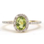 14ct gold peridot and diamond ring, size O, 2.2g :For Further Condition Reports Please Visit Our