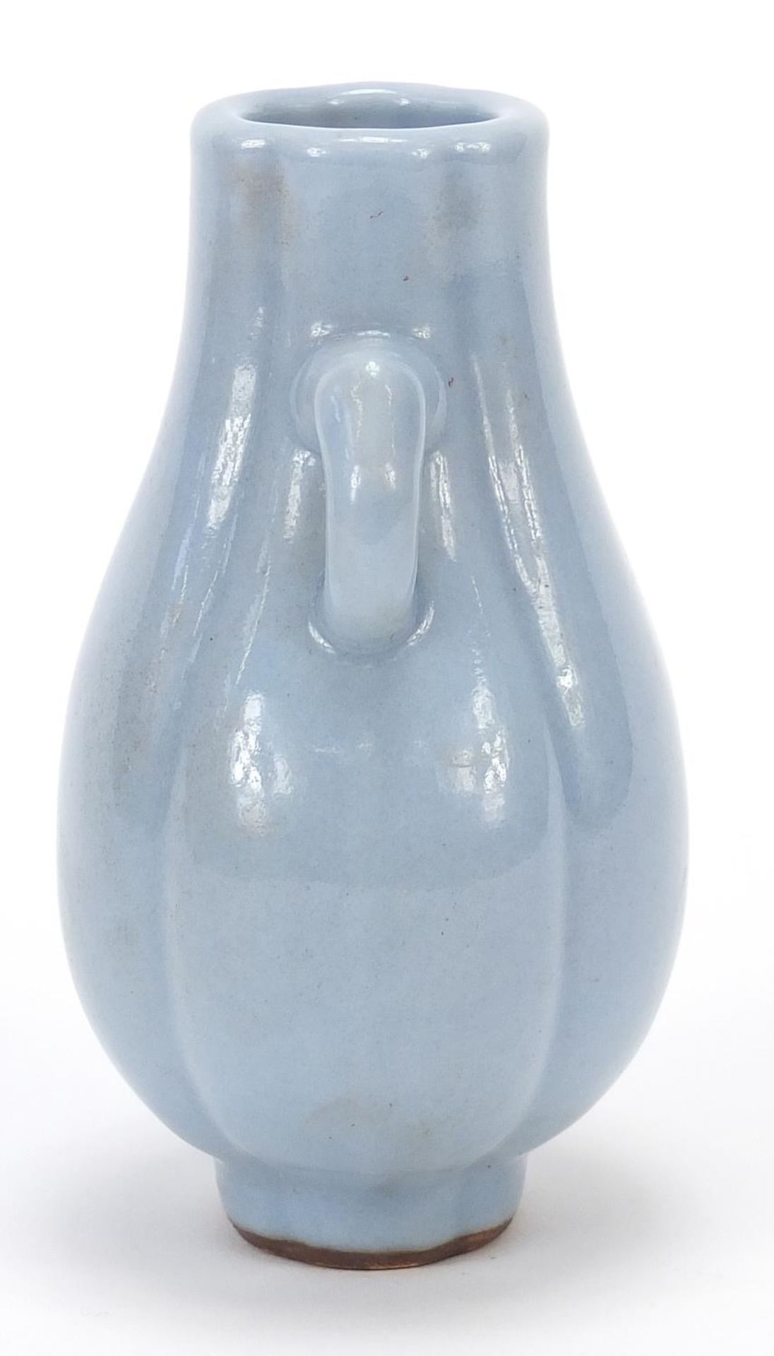 Chinese porcelain quatrefoil vase with ears having a clair de lune type glaze, 10cm high :For - Image 4 of 7