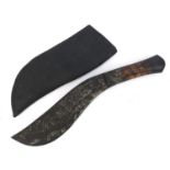 Afghan dagger with bone handle, sheaf and steel blade engraved with foliage, 34cm in length :For